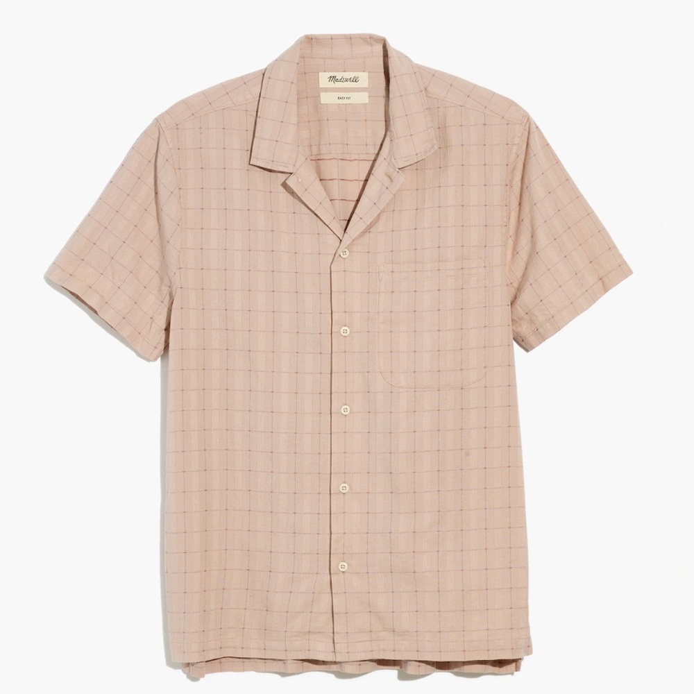Madewell Men's Short Sleeve Camp Shirt in Ashen Silver Stitch Dobby
